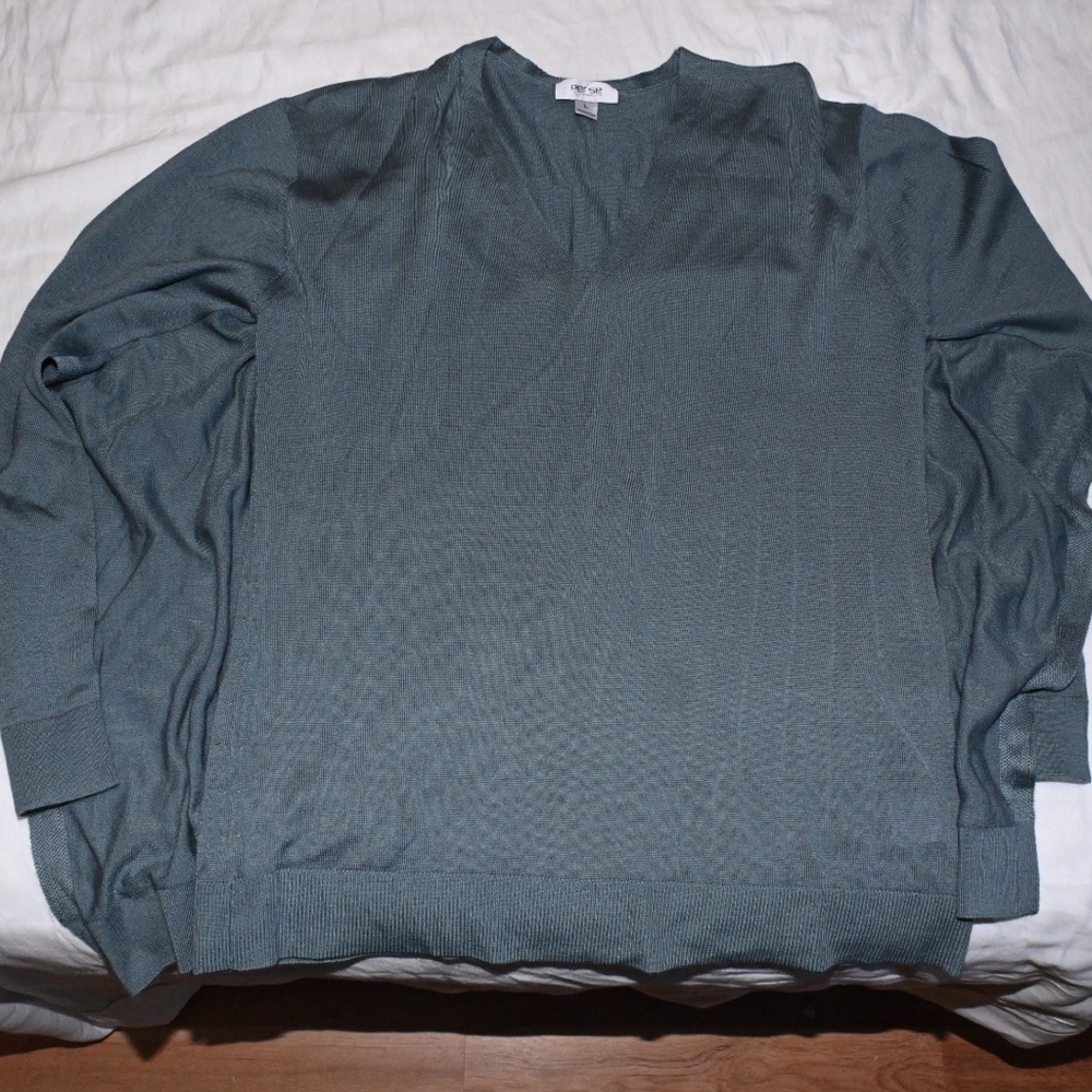 Per Se Carlisle Blue Lyocell Wool Knit V-Neck Pullover Sweater Women's L